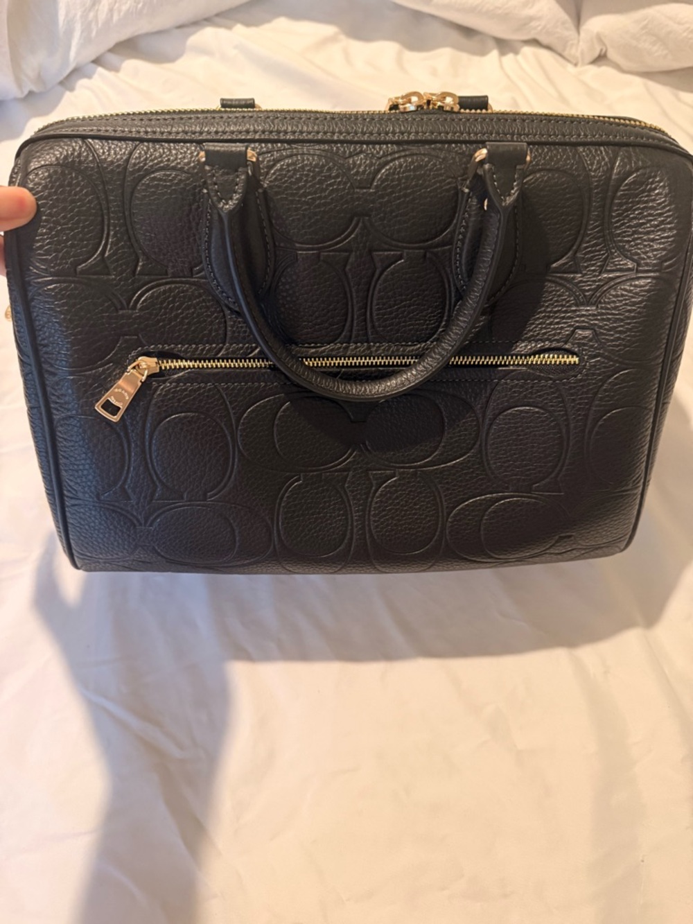 Coach Black Embossed Large Rowan Signature Satchel with Removable Strap - Picture 2 of 4